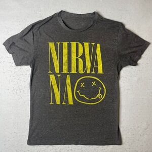 Nirvana Smiley Face Band T Shirt Gray Men's Large
